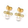 Oro Laminado Stud Earring, Gold Filled Style Bee Design, with Ivory Pearl, Polished, Golden Finish, 02.310.0087