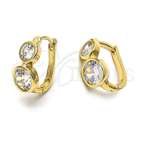 Oro Laminado Huggie Hoop, Gold Filled Style with White Cubic Zirconia, Polished, Golden Finish, 5.130.023