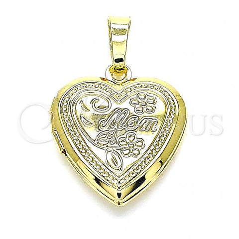 Oro Laminado Locket Pendant, Gold Filled Style Heart and Mom Design, Polished, Golden Finish, 05.117.0007