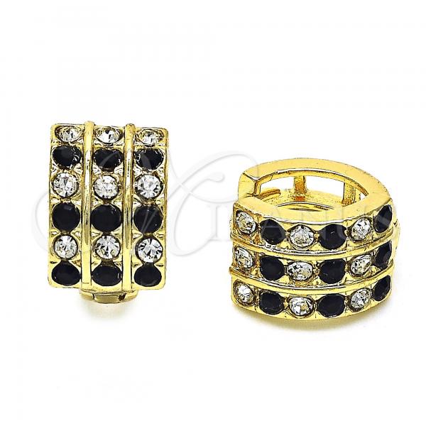 Oro Laminado Huggie Hoop, Gold Filled Style with Black and White Crystal, Polished, Golden Finish, 02.94.0102.2.12