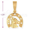 Oro Laminado Fancy Pendant, Gold Filled Style Horse Design, Polished, Golden Finish, 5.180.020
