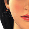 Oro Laminado Stud Earring, Gold Filled Style Cherry Design, with Multicolor Cubic Zirconia, Polished, Golden Finish, 02.345.0005