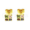 Oro Laminado Stud Earring, Gold Filled Style with Multicolor Cubic Zirconia, Polished, Golden Finish, 02.387.0097.1