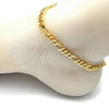 Oro Laminado Basic Anklet, Gold Filled Style Figaro Concave Design, Polished, Golden Finish, 03.341.0130.10