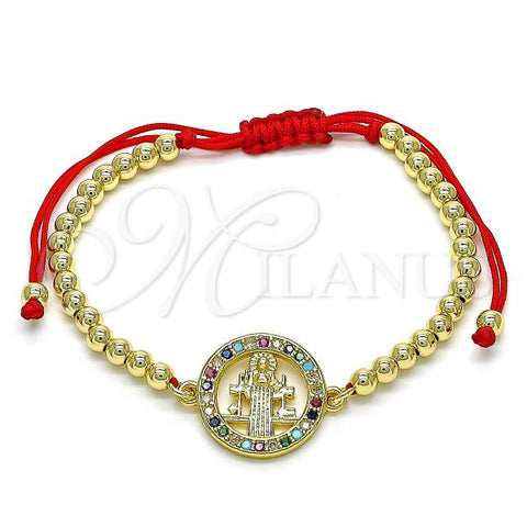 Oro Laminado Fancy Bracelet, Gold Filled Style San Benito and Ball Design, with Multicolor Micro Pave, Polished, Golden Finish, 03.207.0115.11