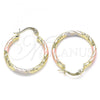 Oro Laminado Small Hoop, Gold Filled Style Diamond Cutting Finish, Tricolor, 02.213.0155.1.25