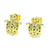Oro Laminado Stud Earring, Gold Filled Style Turtle Design, with Multicolor Micro Pave, Polished, Golden Finish, 02.284.0047