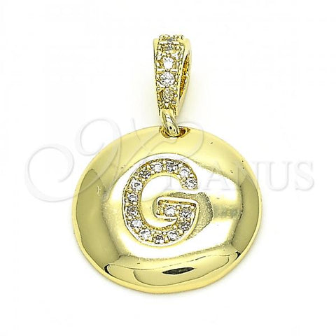Oro Laminado Fancy Pendant, Gold Filled Style Initials Design, with White Cubic Zirconia, Polished, Golden Finish, 05.341.0007
