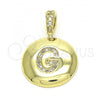 Oro Laminado Fancy Pendant, Gold Filled Style Initials Design, with White Cubic Zirconia, Polished, Golden Finish, 05.341.0007
