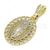 Oro Laminado Fancy Pendant, Gold Filled Style Flower and Heart Design, Polished, Tricolor, 05.351.0131