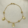 Oro Laminado Charm Anklet , Gold Filled Style Ball and Box Design, Polished, Golden Finish, 03.32.0590.10
