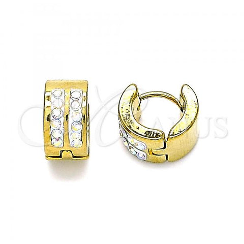 Stainless Steel Huggie Hoop, with Aurore Boreale Crystal, Polished, Golden Finish, 02.230.0050.2.10