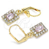Oro Laminado Dangle Earring, Gold Filled Style with Rose and White Crystal, Polished, Golden Finish, 02.122.0117.2