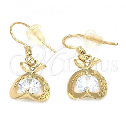 Oro Laminado Dangle Earring, Gold Filled Style Apple Design, with White Cubic Zirconia, Polished, Golden Finish, 02.171.0029