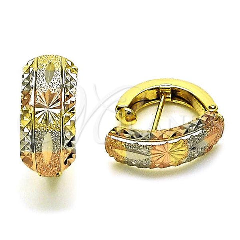 Oro Laminado Stud Earring, Gold Filled Style Flower Design, Matte Finish, Tricolor, 02.26.0304