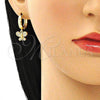 Oro Laminado Huggie Hoop, Gold Filled Style Butterfly Design, with White Micro Pave, Polished, Golden Finish, 02.210.0516.15