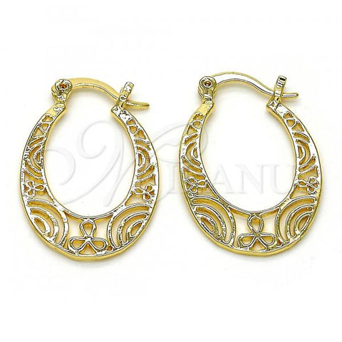 Oro Laminado Small Hoop, Gold Filled Style Filigree Design, Polished, Golden Finish, 5.147.013