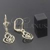 Oro Laminado Dangle Earring, Gold Filled Style Heart Design, Diamond Cutting Finish, Golden Finish, 5.084.016