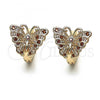 Oro Laminado Huggie Hoop, Gold Filled Style Butterfly Design, with Garnet and White Micro Pave, Polished, Golden Finish, 02.26.0286.1.15