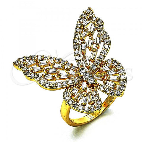 Oro Laminado Multi Stone Ring, Gold Filled Style Butterfly Design, with White Cubic Zirconia, Polished, Golden Finish, 01.283.0030.07