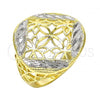 Oro Laminado Elegant Ring, Gold Filled Style Flower Design, Diamond Cutting Finish, Two Tone, 01.99.0096.08 (Size 8)