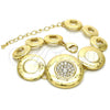 Oro Laminado Fancy Bracelet, Gold Filled Style Greek Key and Cluster Design, with White Crystal, Polished, Golden Finish, 03.59.0053.07