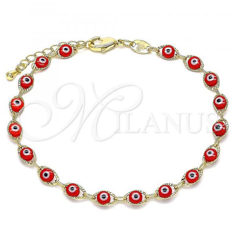 Oro Laminado Fancy Bracelet, Gold Filled Style Evil Eye Design, Red Resin Finish, Golden Finish, 03.63.2212.3.08