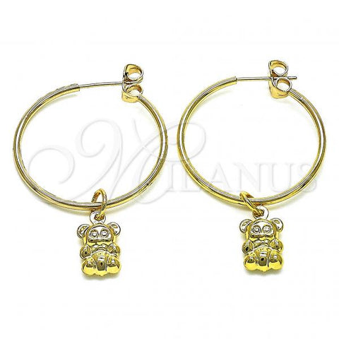 Oro Laminado Medium Hoop, Gold Filled Style Teddy Bear Design, Polished, Golden Finish, 02.63.2740.30