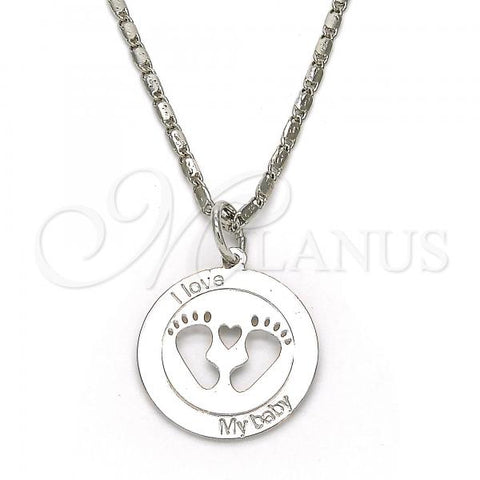 Rhodium Plated Pendant Necklace, Feet and Heart Design, Polished, Rhodium Finish, 04.106.0034.1.20