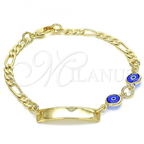 Oro Laminado Fancy Bracelet, Gold Filled Style Evil Eye Design, Blue Resin Finish, Golden Finish, 03.63.2140.1.06