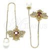 Oro Laminado Threader Earring, Gold Filled Style Bee Design, with Garnet and White Cubic Zirconia, Polished, Golden Finish, 02.210.0357.1