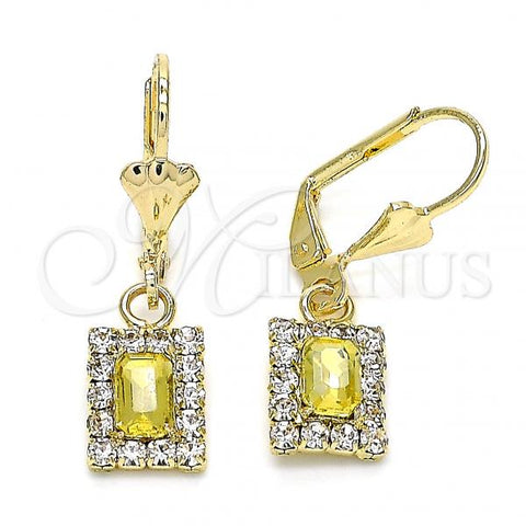 Oro Laminado Dangle Earring, Gold Filled Style with Yellow and White Crystal, Polished, Golden Finish, 02.122.0117.4