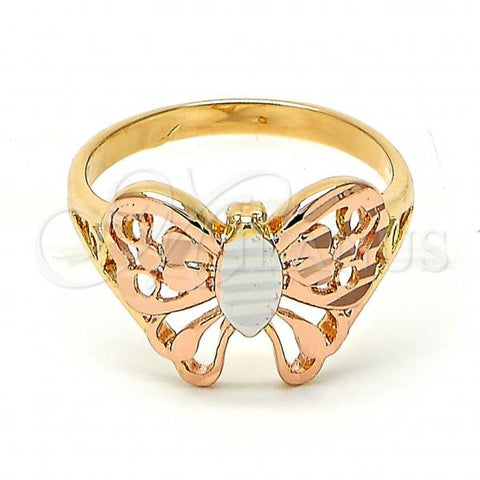 Oro Laminado Elegant Ring, Gold Filled Style Butterfly Design, Tricolor, 5.174.007.1.08 (Size 8)