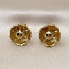 Oro Laminado Stud Earring, Gold Filled Style Flower Design, Diamond Cutting Finish, Golden Finish, 02.282.0055