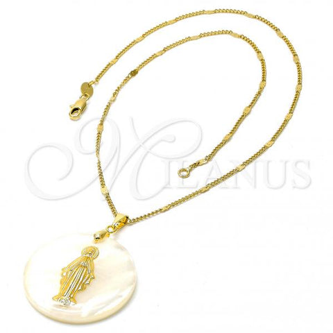 Oro Laminado Pendant Necklace, Gold Filled Style with Ivory Mother of Pearl, Golden Finish, 04.09.0034.18