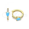 Oro Laminado Huggie Hoop, Gold Filled Style Teardrop Design, with Turquoise Cubic Zirconia and White Micro Pave, Polished, Golden Finish, 02.210.0479.1.15
