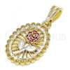 Oro Laminado Fancy Pendant, Gold Filled Style Flower Design, Polished, Tricolor, 05.351.0132.1