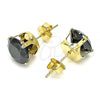 Oro Laminado Stud Earring, Gold Filled Style with Black Cubic Zirconia, Polished, Golden Finish, 5.128.021.6