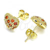 Oro Laminado Stud Earring, Gold Filled Style Heart Design, with Garnet Cubic Zirconia, Polished, Golden Finish, 02.213.0138.1