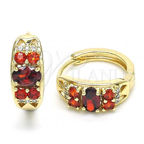 Oro Laminado Huggie Hoop, Gold Filled Style with Garnet and White Cubic Zirconia, Polished, Golden Finish, 02.316.0028.15