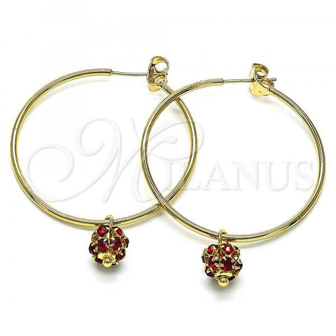 Oro Laminado Medium Hoop, Gold Filled Style with Garnet Crystal, Polished, Golden Finish, 02.63.2736.1.40