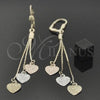 Oro Laminado Long Earring, Gold Filled Style Heart Design, Matte Finish, Tricolor, 5.094.003