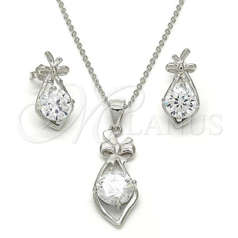 Sterling Silver Earring and Pendant Adult Set, with White Cubic Zirconia, Polished, Rhodium Finish, 10.281.0002
