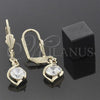 Oro Laminado Dangle Earring, Gold Filled Style with White Cubic Zirconia, Polished, Golden Finish, 5.028.014