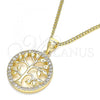 Oro Laminado Pendant Necklace, Gold Filled Style Tree Design, with White Micro Pave, Polished, Golden Finish, 04.156.0310.20