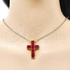 Oro Laminado Religious Pendant, Gold Filled Style Cross Design, with Garnet Cubic Zirconia, Polished, Golden Finish, 05.341.0100.2