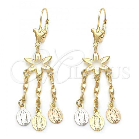 Oro Laminado Chandelier Earring, Gold Filled Style Guadalupe Design, Tricolor, 02.63.2275