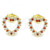 Oro Laminado Stud Earring, Gold Filled Style Heart Design, with Garnet and White Cubic Zirconia, Polished, Golden Finish, 02.156.0503.1