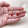 Oro Laminado Dangle Earring, Gold Filled Style Strawberry Design, Red Enamel Finish, Golden Finish, 02.284.0052