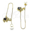 Oro Laminado Threader Earring, Gold Filled Style Elephant Design, with Black Micro Pave, Polished, Golden Finish, 02.210.0338.2